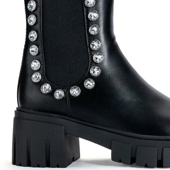 Miz Rhinestone Flat Platform Chelsea Black Pull On Boot 8.5 - Picture 3 of 5
